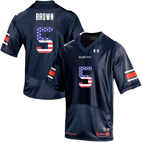 Auburn Tigers Men's Derrick Brown #5 Navy Under Armour Stitched College USA Flag Fashion NCAA Authentic Football Jersey RTA1174KM